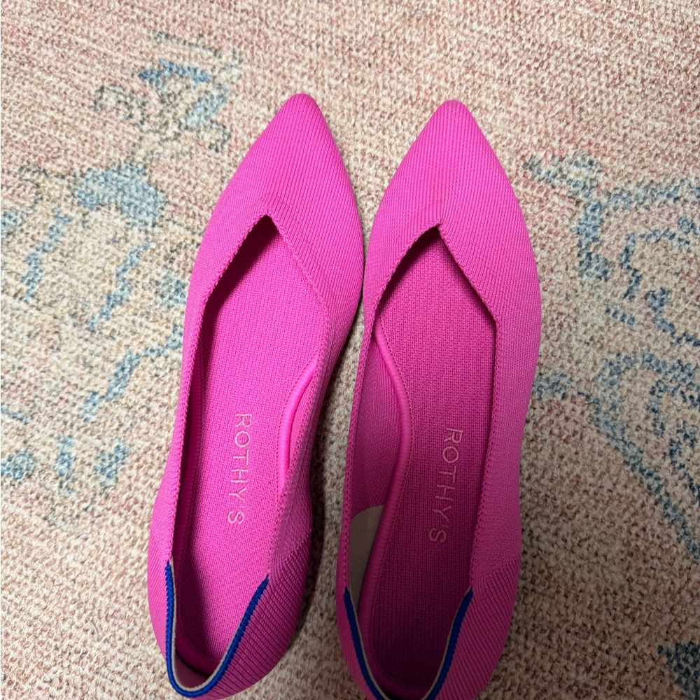 Rothy's Vibrant Pink Flats with Blue Accents